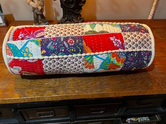 Colorful Patchwork Bolster With Velvet Trim