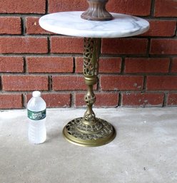 Italian Marble Topped Stand Or Small Table On Brass Base