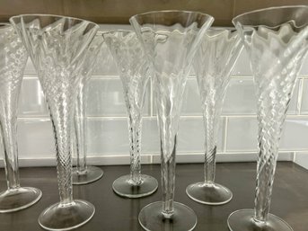 Set Of 11 Twisted Glass Champagne Flutes
