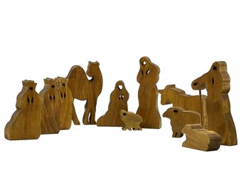 11 Piece Set Of Hand Crafted, Solid Wood Nativity Figurines. Each Piece Is Signed C.J.Peach 99