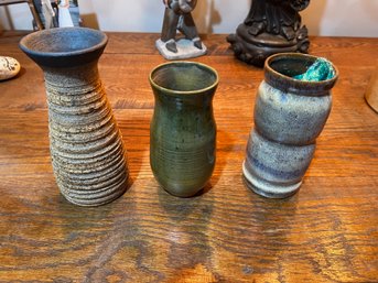 Trio Of Handmade Pottery Vases