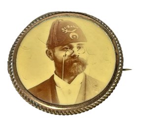 Victorian Portrait Photo Pin Man In Fez Melha Man In Beard And Glasses