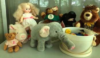 Battery Operated Animals, Buckets Of Toys With Vintage Metal Hot Wheels, And A Doll