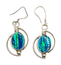 Beautiful Vintage Mexican Sterling Silver Blue Fire Opal Dangle Earrings