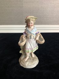 French Bisque Figurine Of Girl Holding 2 Baskets