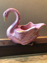 Ceramic Swan - Pink With Gold Accents