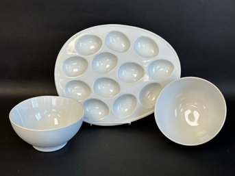 A Selection Of White Ceramics: Lenox Bowls & Deviled Egg Tray