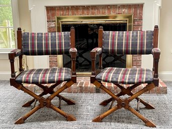 Pair Of Hollywood Regency Style X-Base Campaign Chairs