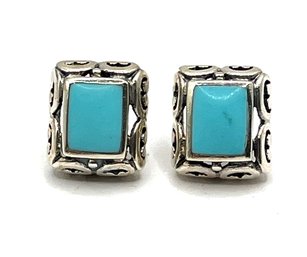 Vintage Sterling Silver Turquoise Ornate Earrings