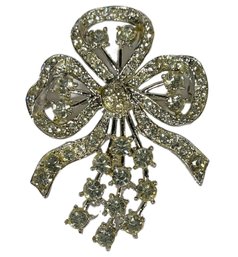 Vintage White Rhinestone Bow Formed Brooch