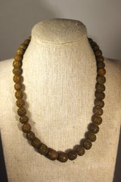 Studio Artisan Art Pottery Beaded Necklace In Olive Green