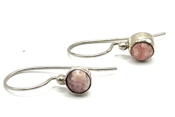 Vintage Sterling Silver Polished Pink Agate Stone Earrings
