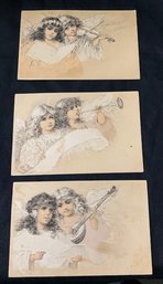 Set Of Three Unused Vintage Musical Angels Postcards - Multilingual