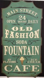 OLD FASHIONED SODA FOUNTAIN CAFE SIGN: Vintage Paper Sign Mounted On Fiberboard, Ice Cream Cone Parlor