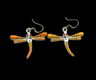 Beautiful Native American Sterling Silver Dragonfly Earrings