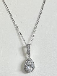 SIGNED DBJ SILVER TONE CZ PENDANT STERLING CHAIN NECKLACE