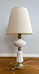Milk Glass Lamp With Wood Details