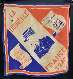 Incredible Rare 1940 War Propaganda Scarf From Occupied France - Signed
