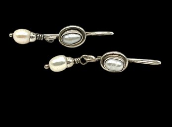 Vintage Sterling Silver Pearl Dangle Earrings