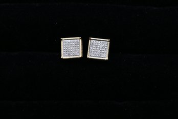 14k Yellow Gold Pave Diamond Stud Earrings