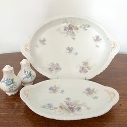 A Collection Of  Austrian Porcelain Platters And Sweet Salt And Pepper Shaker