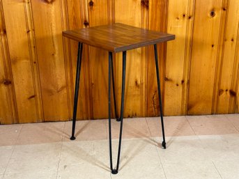 An Authentic Mid-Century Modern Side Table With Gorgeous Wood Grains & Hairpin Legs #1