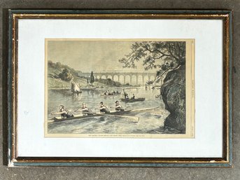 An Antique Harper's Weekly Framed Etching And Article 'The Columbia College Regatta'