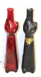 Pair Of Wine Time-Red Glass Mosel And Black Cat Bottles Cat Bottles