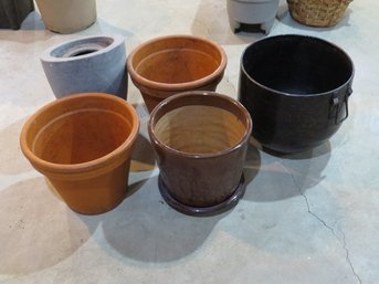 Lot Of 9 Mid-sized & Small Sized Ceramic & Metal Planters/garden Pots