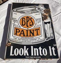 RARE Original Double Sided Porcelain BPS PAINTS ADVERTISING Flange Sign- Early 20th Century!