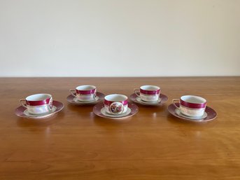 Stunning Set Of Five Teacups & Saucers
