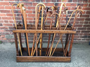 Fabulous Lot Of Antique / Vintage Walking Sticks / Canes - Some Are Carved - One Becomes Pool Cue - NICE !