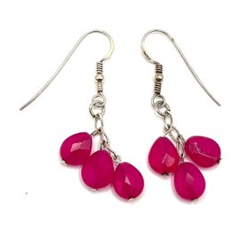 Sterling Silver Hot Pink Beaded Dangle Earrings