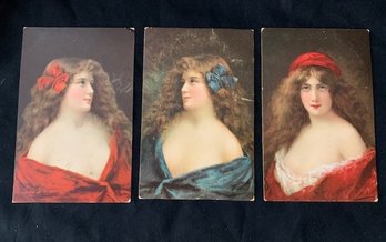 Lot Of 3 Vintage Unused Foreign Language Postcards Of A Woman