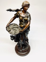 Franc Moreau Bronze  Art Nouveau Statue Of  Woman Carrying Fish