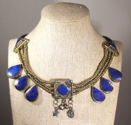 Fine Vintage Ethnographic Silver Necklace Having Genuine Lapis Lazuli Stones