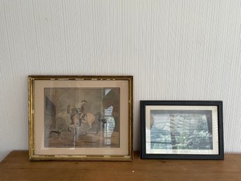 Lot Of 2 Framed Prints Man On Horse And Ship