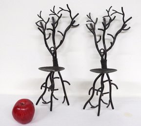 An Interesting Pair Of Tree Branch Metal Pillar Or Ball Candle Wall Sconces