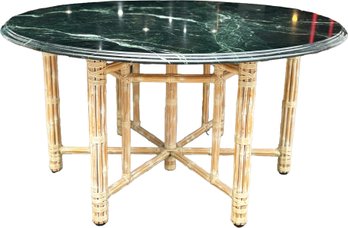 An Elegant Vintage Marble Top Dining Table With Rattan Base By McGuire Of San Francisco