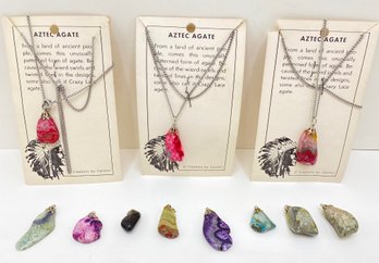 11 New Natural Stone Agate Pendants, 3 With Chains With Original Packaging