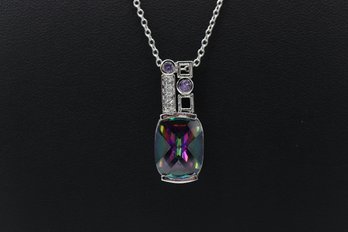 Mystic Topaz, Amethyst, & CZ Sterling Silver Necklace & Pendant