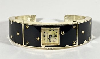 Ladies 'Aruba' 17 Jewel Cuff Bracelet Wristwatch Having Black Enamel And Star Motif (light Wear To Enamel)