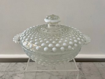 Fenton Hobnail Moonstone Opalescent Covered Dish
