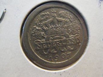 1907  NETHERLANDS  5 CENT COIN  - XF