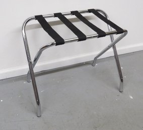 Folding Chrome Steel & Canvas Strap Luggage Rack For The Spare Room, Guests, Bed & Breakfast, Etc.