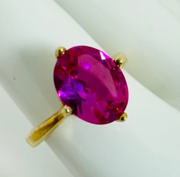 STUNNING GOLD OVER STERLING SILVER PINK SAPPHIRE RING