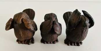 Antique Set Of 3 Cast Iron Birds SEE NO EVIL, HEAR NO EVIL, SPEAK NO EVIL- Approximately 2-3/4' Tall