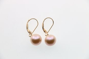 14k Yellow Gold Large 10mm Pearl Earrings