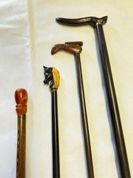 Lot Of 4 Figural Handle Walking Sticks