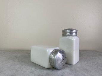Rare Vintage Depression Milk Glass Oversized Salt And Pepper Shakers